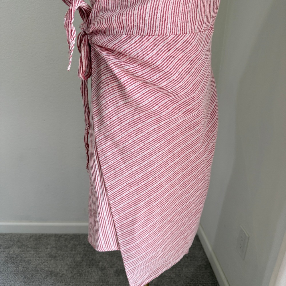 StyleStalker Red Acadia Striped Linen Blend Wrap Dress XL Coastal Brunch Preppy - Picture 3 of 8